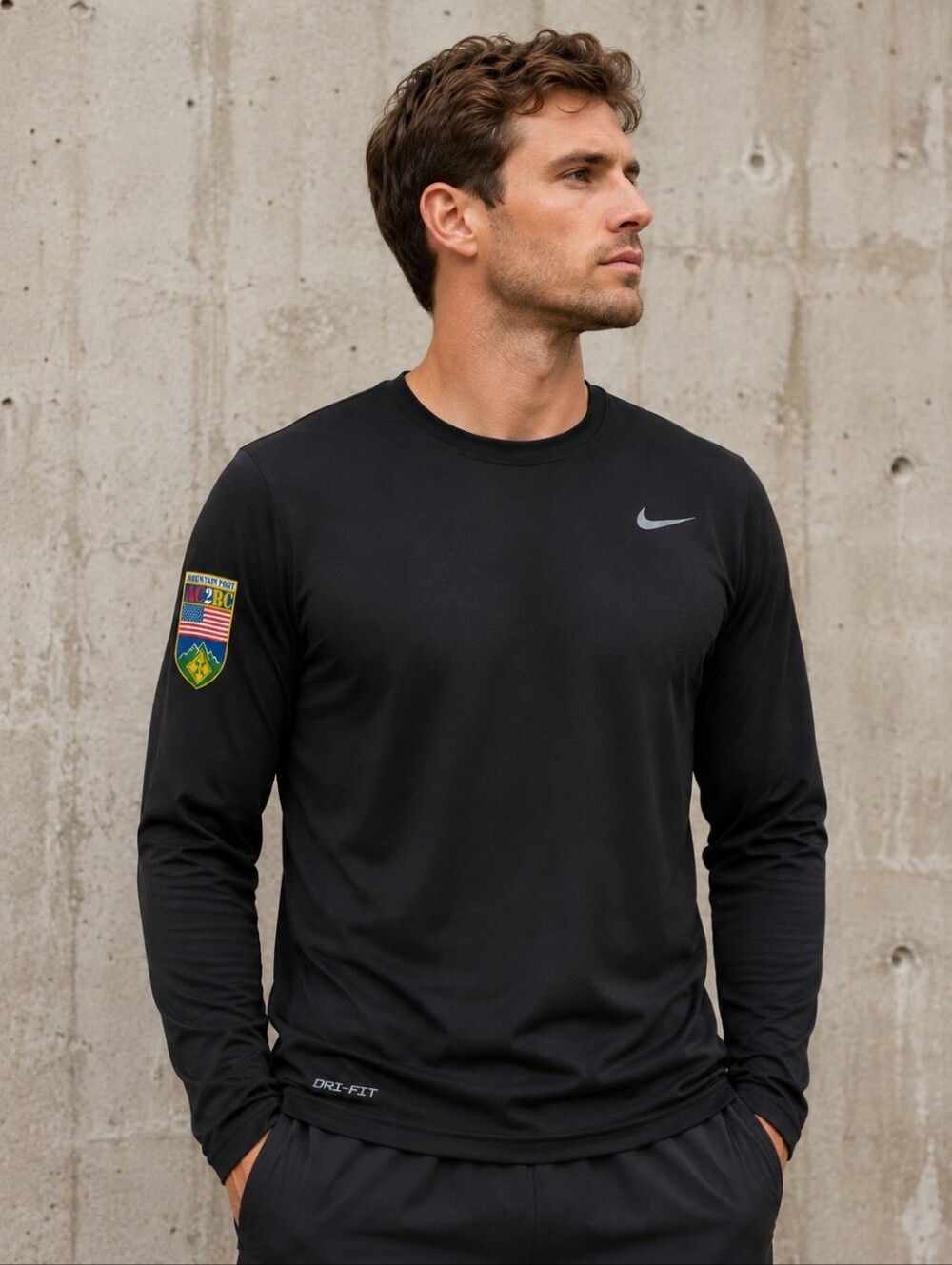 Nike Dri-FIT Mens XL Black Mountain Post AC2RC Fort Carson Military Running Tee